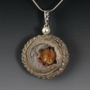 Chalcedony Druzy Rosette Pendant Necklace